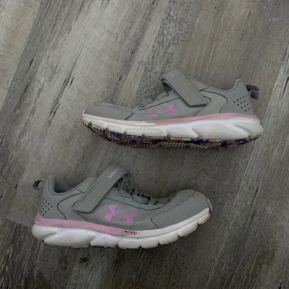 Under Armour UA Assert 9 AC Grey/Lilac/Pink Girls Sneakers Mesh Size 2Y